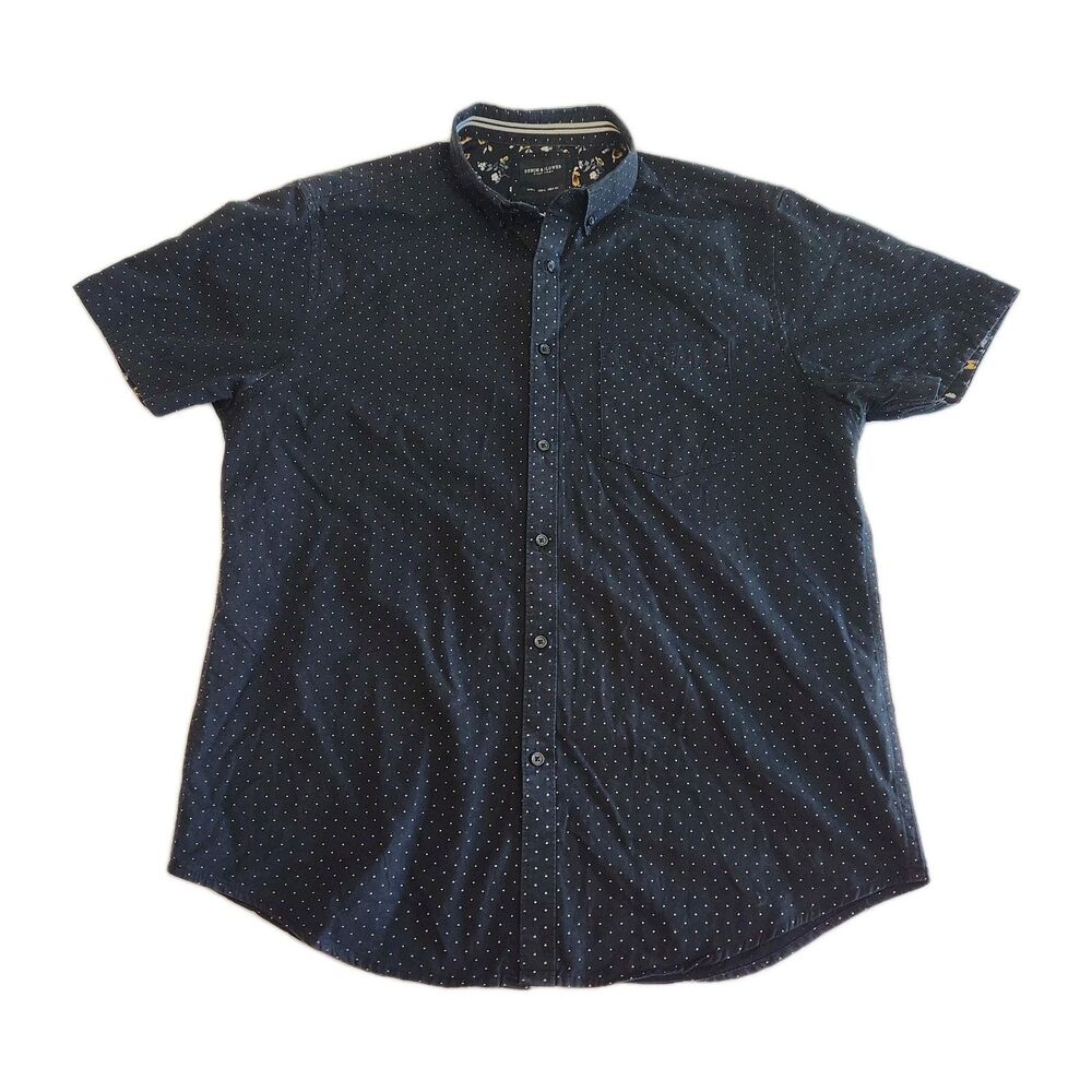 Denim & Flower Ricky Singh Black White Tiny Polka Dot Cotton Short Sleeve SZ L